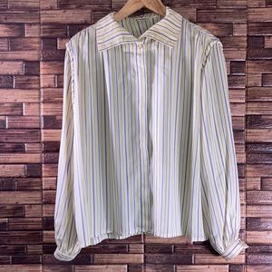 Vintage Errenno size 40(L) Cream & Lavender Longsleeve  Womens Blouse